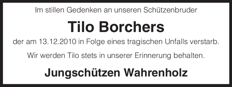  Traueranzeige für Tilo Borchers vom 21.12.2010 aus ALLGEMEINE ZEITUNG UELZEN