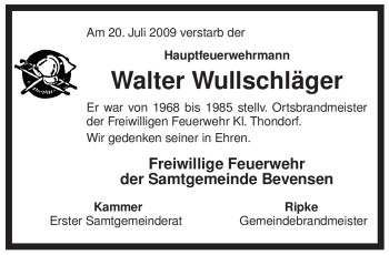 Traueranzeige von Walter Wullschläger von ALLGEMEINE ZEITUNG UELZEN