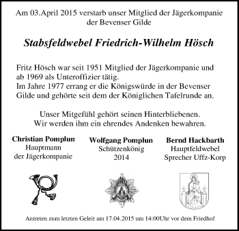 Traueranzeige von Friedrich-Wilhelm Hösch von Uelzen