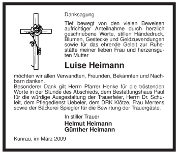 Traueranzeige von Luise Heimann von ALLGEMEINE ZEITUNG UELZEN