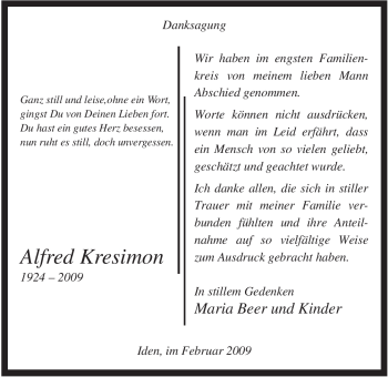 Traueranzeige von Alfred Kresimon von ALLGEMEINE ZEITUNG UELZEN