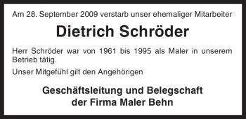 Traueranzeige von Dietrich Schröder von ALLGEMEINE ZEITUNG UELZEN