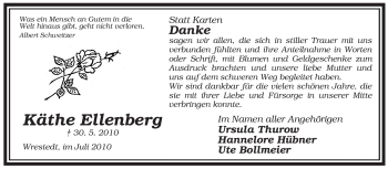 Traueranzeige von Käthe Ellenberg von ALLGEMEINE ZEITUNG UELZEN