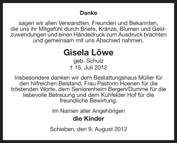 Traueranzeige von Gisela Löwe von ALLGEMEINE ZEITUNG UELZEN