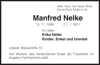 Traueranzeige von Manfred Nelke, von ALLGEMEINE ZEITUNG UELZEN