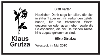 Traueranzeige von Klaus Grutza von ALLGEMEINE ZEITUNG UELZEN