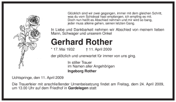 Traueranzeige von Gerhard Rother von ALLGEMEINE ZEITUNG UELZEN