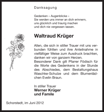 Traueranzeige von Waltraud Krüger von ALLGEMEINE ZEITUNG UELZEN