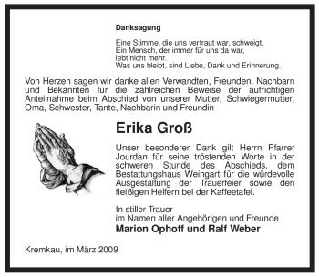 Traueranzeige von Erika Groß von ALLGEMEINE ZEITUNG UELZEN