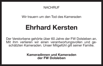 Traueranzeige von Ehrhard Kersten von ALLGEMEINE ZEITUNG UELZEN