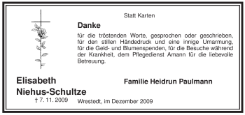 Traueranzeige von Elisabeth Niehus-Schultze von ALLGEMEINE ZEITUNG UELZEN