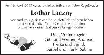 Traueranzeige von Lothar Laczny von Uelzen