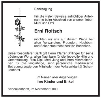 Traueranzeige von Erni Roitsch von ALLGEMEINE ZEITUNG UELZEN