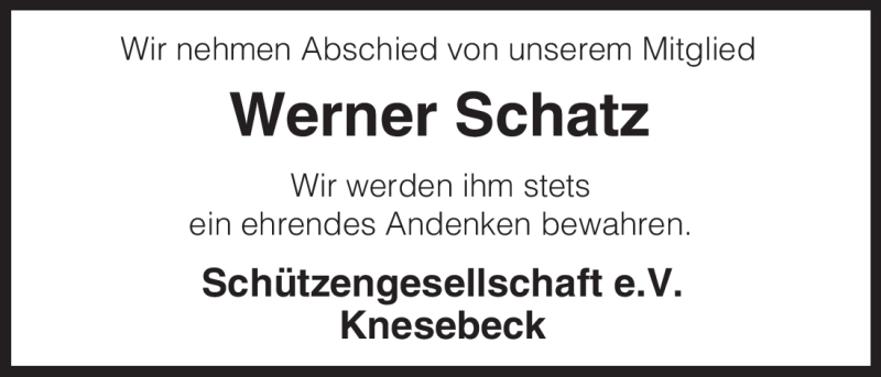  Traueranzeige für Werner Schatz vom 14.04.2011 aus ALLGEMEINE ZEITUNG UELZEN
