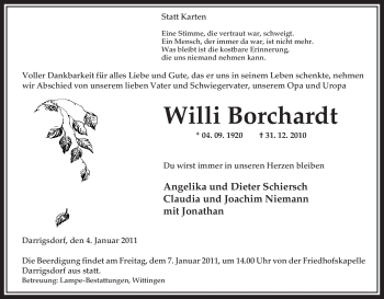 Traueranzeige von Willi Borchardt von ALLGEMEINE ZEITUNG UELZEN