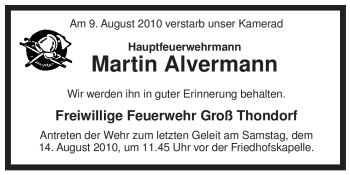 Traueranzeige von Martin Alvermann von ALLGEMEINE ZEITUNG UELZEN