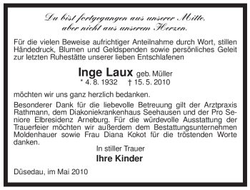 Traueranzeige von Inge Laux von ALLGEMEINE ZEITUNG UELZEN