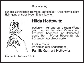 Traueranzeige von Hilda Hottowitz von ALLGEMEINE ZEITUNG UELZEN