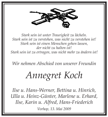 Traueranzeige von Annegret Koch von ALLGEMEINE ZEITUNG UELZEN