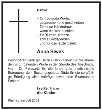 Traueranzeige von Anna Siwek von ALLGEMEINE ZEITUNG UELZEN