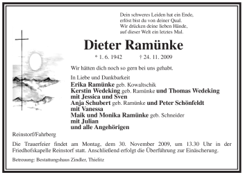 Traueranzeige von Dieter Ramünke von ALLGEMEINE ZEITUNG UELZEN