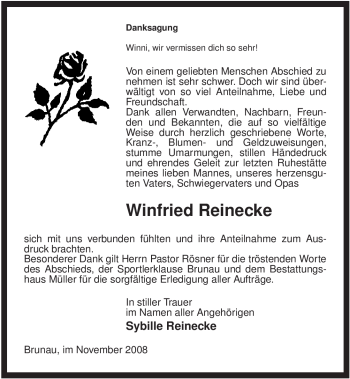 Traueranzeige von Winfried Reinecke von ALLGEMEINE ZEITUNG UELZEN