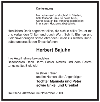 Traueranzeige von Herbert Bajuhn von ALLGEMEINE ZEITUNG UELZEN