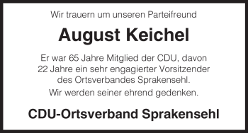 Traueranzeige von August Keichel von ALLGEMEINE ZEITUNG UELZEN