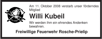 Traueranzeige von Willi Kubeil von ALLGEMEINE ZEITUNG UELZEN