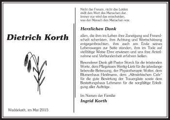 Traueranzeige von Dietrich Korth von Uelzen