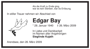 Traueranzeige von Edgar Bay von ALLGEMEINE ZEITUNG UELZEN