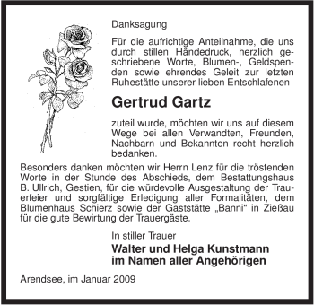 Traueranzeige von Gertrud Gartz von ALLGEMEINE ZEITUNG UELZEN