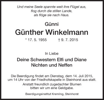 Traueranzeige von Günther Winkelmann von Uelzen