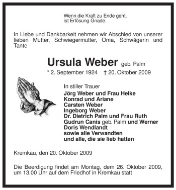 Traueranzeige von Ursula Weber von ALLGEMEINE ZEITUNG UELZEN