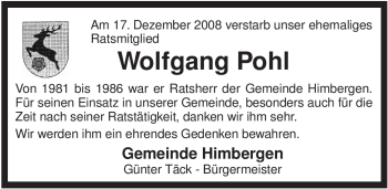 Traueranzeige von Wolfgang Pohl von ALLGEMEINE ZEITUNG UELZEN