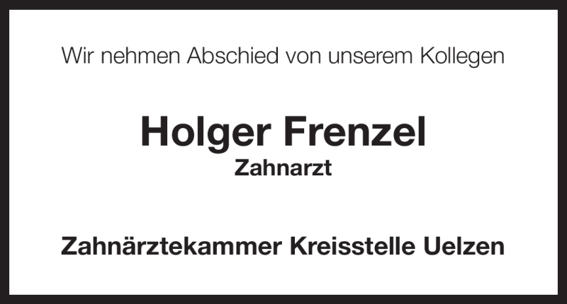  Traueranzeige für Holger Frenzel vom 12.09.2010 aus ALLGEMEINE ZEITUNG UELZEN