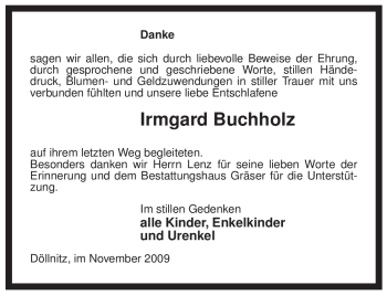 Traueranzeige von Irmgard Buchholz von ALLGEMEINE ZEITUNG UELZEN