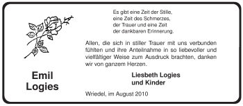 Traueranzeige von Emil Logies von ALLGEMEINE ZEITUNG UELZEN