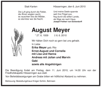 Traueranzeige von August Meyer von ALLGEMEINE ZEITUNG UELZEN