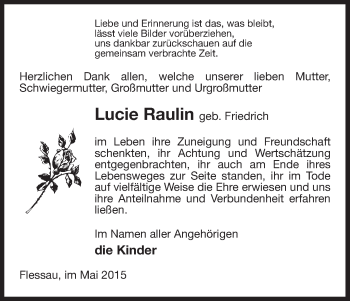 Traueranzeige von Lucie Raulin von Uelzen