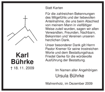 Traueranzeige von Karl Bührke von ALLGEMEINE ZEITUNG UELZEN