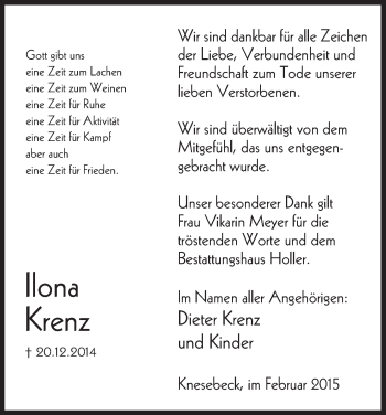 Traueranzeige von Ilona Krenz von Uelzen