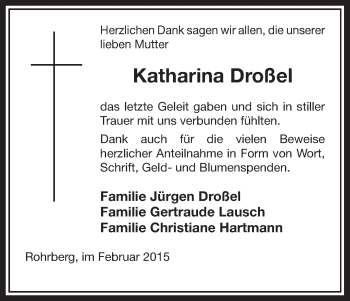Traueranzeige von Katharina Droßel von Uelzen