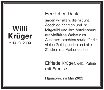 Traueranzeige von Willi Krüger von ALLGEMEINE ZEITUNG UELZEN