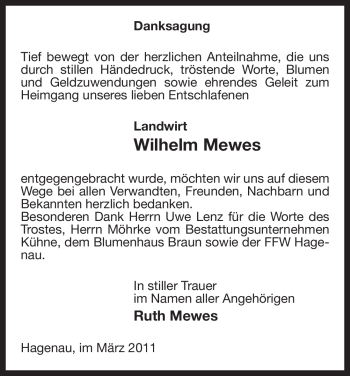 Traueranzeige von Wilhelm Mewes von ALLGEMEINE ZEITUNG UELZEN