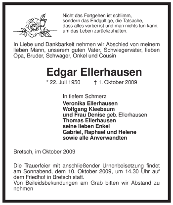 Traueranzeige von Edgar Ellerhausen von ALLGEMEINE ZEITUNG UELZEN