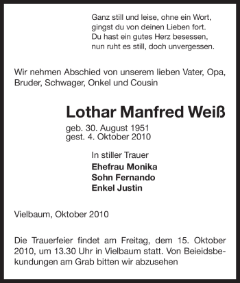 Traueranzeige von Lothar Manfred Weiß von ALLGEMEINE ZEITUNG UELZEN