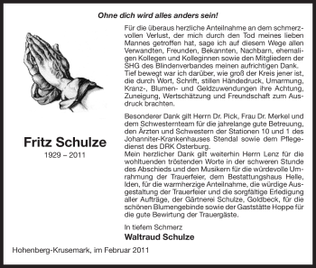 Traueranzeige von Fritz Schulze von ALLGEMEINE ZEITUNG UELZEN