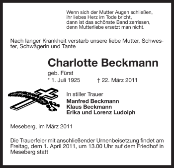 Traueranzeige von Charlotte Beckmann von ALLGEMEINE ZEITUNG UELZEN