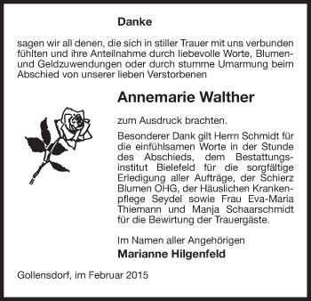 Traueranzeige von Annemarie Walther von Uelzen